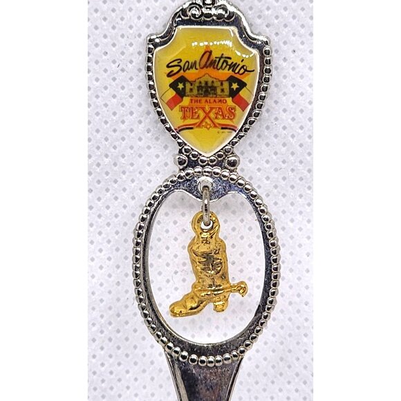 San Antonio Collectible Souvenir Spoon With Texas Map & Gold Boot Charm - Picture 3 of 7